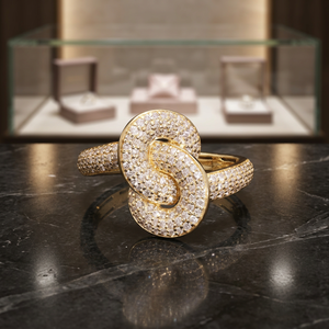 Women's 14K Yellow Gold Classic Interlocking <b>Circle</b> <b>Ring</b> Fully Encrusted Natural Brilliant Cut Diamonds Engagement Party - Product Image 1