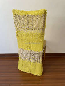 Fundas <span class=keywords><strong>de</strong></span> silla con medio respaldo <span class=keywords><strong>de</strong></span> lentejuelas amarillas y marfil <span class=keywords><strong>de</strong></span> 9mm para eventos - Product Image 3