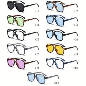 Lunettes de soleil vintage personnalisées avec logo, pour hommes et femmes, avec rivets, grande monture, verres transparents UV400, double pont, style aviateur - Product Image 6