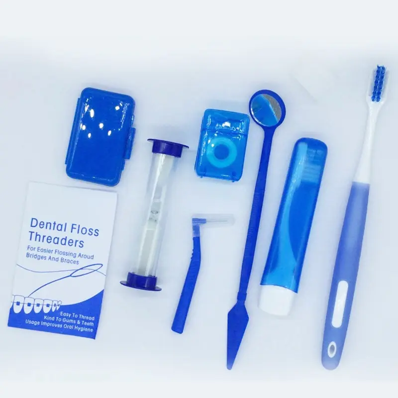 Kit ortodontici colorati per denti dentali 8 pz/set Set di strumenti per la pulizia orale Set di strumenti per lo sbiancamento spazzolino interdentale filo interdentale filo specchio per cera