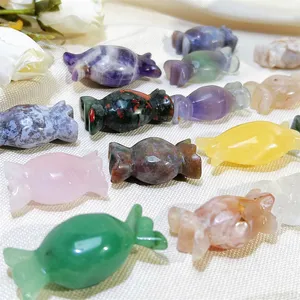 Wholesale natural crystal carving crafts product polished flower agate mixed sweet candy for gift children