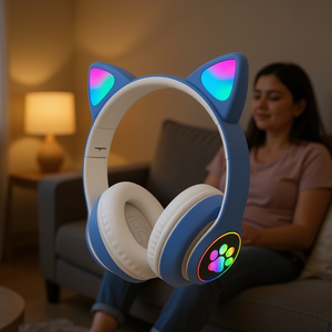 Audífonos con Orejas de Gato y Luces RGB en Forma de Pata, Azules, Inalámbricos, Bluetooth 5.3, Control Táctil, Sonido con Bajos Reforzados, Diseño de Plástico, Myrva B - Product Image 2