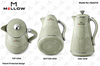 Carafe isotherme artisanale OEM 1,0 L, motif marocain vert sauge, avec intérieur en verre PP, bouton couronne et poignée chromée