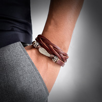 Bracelet Manchette Aile d'Ange en Cuir PU Marron Multi-Tours pour Hommes et Femmes, Accessoire Vintage Bohème – Vente en Gros