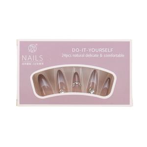 100% สติกเกอร์ติดเล็บแฮนด์เมดระดับไฮเอนด์เล็บปลอมประดับพลอยเทียมแบบหยดน้ำยาวไล่ระดับสีของฝรั่งเศส30ชิ้น - Product Image 5