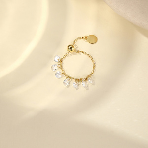 Anillo de Cadena de Oro, Plata de Ley 925, Minimalista, para Uso Diario, con Circonita Cúbica 5A, Ajustable, para Mujer - Product Image 2