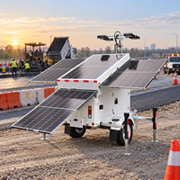 Tour d'éclairage solaire mobile IP23 sur remorque, 4 panneaux, système d'éclairage hors réseau pour la construction, les événements et les parkings