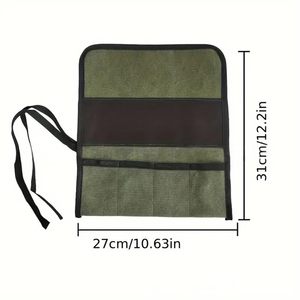 Custom 4 Pocket Canvas <strong>Tool</strong> <strong>Roll</strong> Bag, Waxed <strong>Roll</strong> up <strong>Tool</strong> Pouch Organizer for Wrench Plier Chisel Knife Hamm - Product Image 5