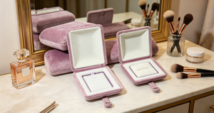 Boîtes à bijoux en velours écologiques haut de gamme multi-tailles avec fermeture magnétique, cadres en carton rigide, finition lisse, violet - Product Image 6