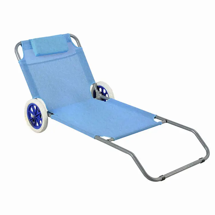 Chaise Travel Freizeit Großhandel Outdoor Liege Picknick leichte Aluminium Beach Lounge Stahl Klappstuhl mit Rad