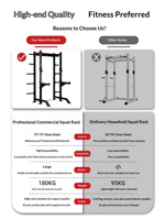 Rack de Sentadillas Resistente FRS con Barra de Dominadas, 72 Niveles Ajustables, Almacenamiento de Discos de Pesas, Gimnasio en Casa, Entrenamiento de Fuerza