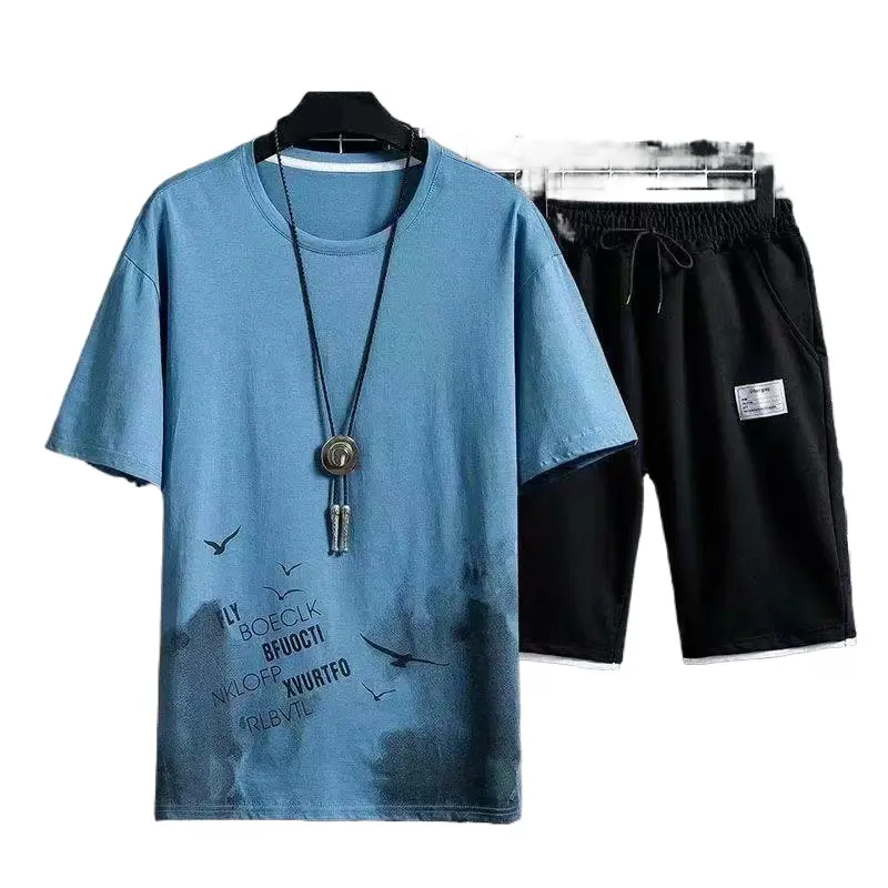 Летняя Новая модная футболка с принтом шорты из двух предметов футболка и шорты для мужчин комплект