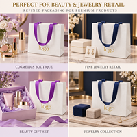 Sacs en papier blanc de 270 g avec votre propre logo en stock, 18,5 x 8 x 16,5 cm, emballage cadeau en feuille d'or gaufrée pour cosmétiques et bijoux