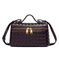 Tas Kotak PU Anyaman Tangan Wanita Mini Selempang Bahu Jinjing 20cm Fashion Trendi OEM Custom 	 tas