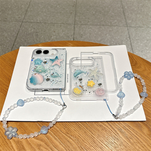 เคสโทรศัพท์ iPhone Duo 18 Fold ลายดาวทะเลเกาหลีวิบวับ ประดับเปลือกหอยและโลมา พร้อมสายคล้องลูกปัด ดีไซน์เก๋ไก๋ทันสมัย - Product Image 2