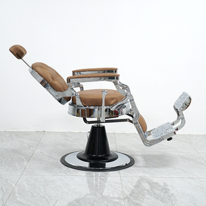 Sillón de Barbero Clásico de Cuero, Estructura Cromada Resistente, Reclinable, Respaldo Acolchado con Diseño de Diamantes, Reposacabezas Ajustable - Product Image 6