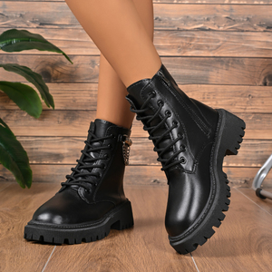 Nuevas <span class=keywords><strong>Botas</strong></span> de Invierno Negras Impermeables y Transpirables con Parte Superior de PU, Suela Gruesa, Cierre Lateral con Cremallera y Estilo con Cordones - Product Image 2