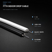 Kabel Fiber Optik FTTH Indoor Flat 1-12 Core Single Mode G652D G657A1 G657A2 LSZH 3.0x2.0mm dengan Penguat FRP untuk FTTB FTTX