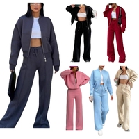 Cardigan américain d'automne et d'hiver Sports Casual Women's Fashion Street Style Long Sleeve Jacket Long Pants Set