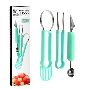 Ensemble d'outils multifonctions pour fruits, 3 pièces, trancheuse, cuillère, coupe-fruits en acier inoxydable pour pastèque, fruit du dragon, kiwi, bleu vert - Product Image 1