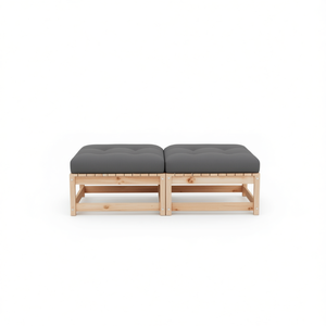 Repose-pieds de patio en bois de pin massif, coussin gris, meubles d'extérieur durables, design minimaliste, siège pour 2 personnes - Product Image 1
