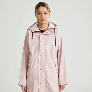 custom OEM PU rain coat long outdoor black pink silver hoodie rain coat jackets women waterproof