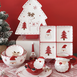 Juego de Vajilla Navideña al por Mayor, Vajilla de Cerámica Personalizable con Diseño de Santa Claus y Renos para Pedidos al por Mayor - Product Image 1