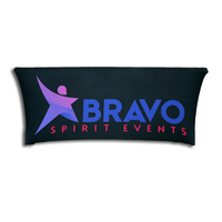 Housse de table personnalisée pour salon professionnel, en polyester imperméable, avec logo imprimé par sublimation, extensible et ajustée en spandex