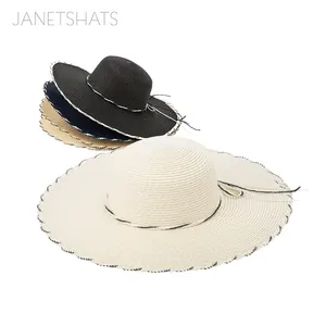 Chapéu de palha feminino grande colorido com aba e chapéu de praia dobrável flexível ajustável feito à mão chapéu de sol de verão com corda