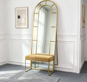 Modern Gold <b>Framed</b> <b>Arched</b> Glass Full Length Wall Mirror Standing Floor Vanity Decorative Bedroom Dressing Mirror - Product Image 2
