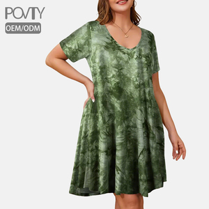 POVTY Vente en gros T-shirt taille plus personnalisé à manches courtes et à col en V pour femmes, <span class=keywords><strong>robe</strong></span> évasée avec poches, tenue d'<span class=keywords><strong>été</strong></span> décontractée - Product Image 1