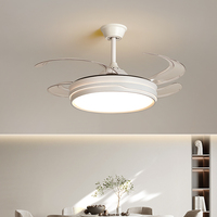 Lustre LED rétractable moderne de 42 pouces Ventilateur de plafond à lames invisibles Style nordique pour la maison Salon Salle à manger Moteur à courant continu