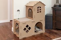 Arbre à chat de Noël Maison de chat en carton avec arbre à chat rempli d'herbe à chat Meubles pour animaux de compagnie faciles à assembler