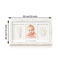Marco de Fotos para Bebé, Recuerdo con Huellas de Manos y Pies, Marco de Fotos Personalizado de Madera Blanca, Decoración de Pared para Cuarto de Bebé, Caja de Regalo para Colgar en la Pared