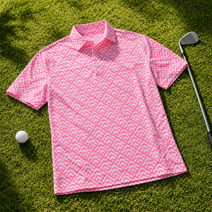 Men's <b>Pink</b> Golf <b>Polo</b> <b>Shirt</b> Short Sleeve Geometric Print Quick Dry Breathable Stretch Sportswear Casual Golf Wear Ready Stock - Product Image 1