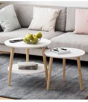 Table basse ronde moderne à emboîtement, pieds en hêtre, tables d'appoint modernes à 3 pieds pour salon, balcon, maison et bureau