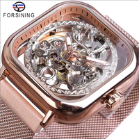 Montres pour hommes Forsining, montre automatique mécanique bleue océan, montre habillée carrée squelette, bracelet en acier maille, horloge Relogio