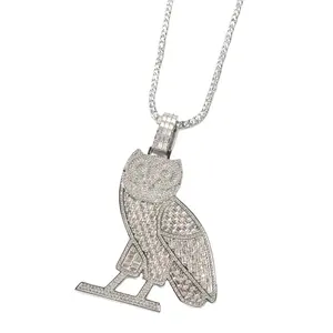 Hot-selling Custom Hiphop Owl Charms Pave Diamond Pendants Necklace Jewelry For Men Women