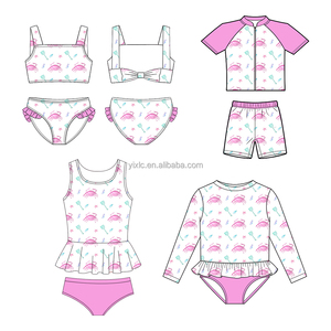 맞춤 여름 아동용 아기 수영복 꽃무늬 하와이 프린트 긴팔 여아 원피스 비키니 비치수트 - Product Image 3