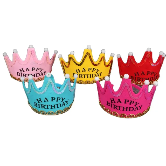 Wholesale Children's Cake Supplies Party Hats Led With Lights Felt Happy Birthday Crown