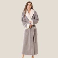 Peignoir long en polaire corail pour femme, col en V, design en flanelle, doublure en polaire supplémentaire, chaleur et confort, style simple et décontracté, en stock pour l'hiver/automne