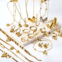 Ensembles de bijoux géométriques plaqué or hypoallergénique collier en forme de coeur en acier inoxydable Bracelet anneaux boucles d'oreilles pour les femmes