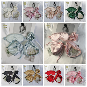 Masques pour les <span class=keywords><strong>yeux</strong></span> en Satin doux vert noirâtre avec sac cadeau bandeau en fausse soie et chouchous pour cadeau de mariage - Product Image 5
