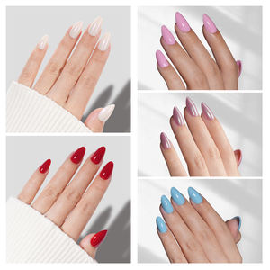 Vente en gros très demandée : 32 faux <span class=keywords><strong>ongles</strong></span> courts en amande, faits à la main, en gel, couleur unie, paillettes fines Aurora, amovibles, couvrant entièrement l'ongle - Product Image 5