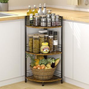 Étagères de sol rectangulaires ouvertes en métal à 3 niveaux, design d'angle incurvé, pliables, noires, modernes, pour salle de bain, petit espace - Product Image 1