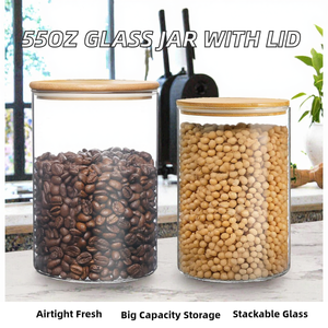 Large 55oz 1600ml Glass <b>Jar</b> Airtight Dishwasher Safe <b>Kitchen</b> <b>Storage</b> Canister <b>for</b> Cereal Pasta Sugar with Clip-on Lid - Product Image 2