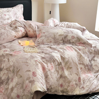 Parure de lit florale en satin 100 % coton 300 fils/cm², 4 pièces, toucher soyeux et nuageux, imprimé numérique HD, toutes saisons