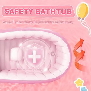 Baignoire gonflable rose pour bébé, pliable et portable, avec pompe, pour nouveau-nés de 0 à 6 mois - Product Image 5
