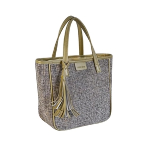 Sacs fourre-tout en toile de jute réutilisables grande capacité pour femmes, sacs à bandoulière tissés à la française avec pompons, vente en gros - Product Image 2