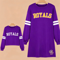 Robe sweat-shirt oversize pour femme, rayée, à manches longues, col rond, avec impression personnalisée de lettres d'équipe, décontractée et ample, pour le jour du match